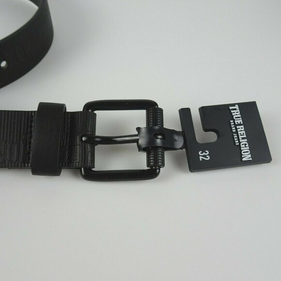 New TRUE RELIGION Men's Embossed Van Belt Matte Black Faux Leather Textured 32 - Picture 6 of 12